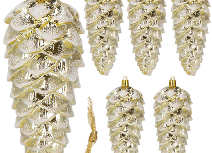 Kerstboomhanger Dennenappels | 6 Stuks | 14 cm | Witte Glitters