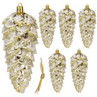 Kerstboomhanger Dennenappels | 6 Stuks | 14 cm | Witte Glitters