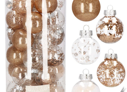 Kerstballen | 30 Stuks | 6 cm | Transparant/Goud