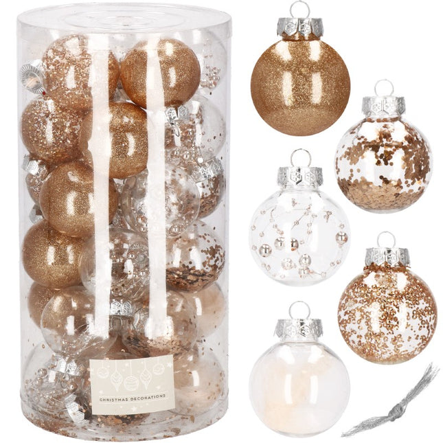 Kerstballen | 30 Stuks | 6 cm | Transparant/Goud