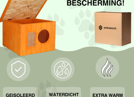 Kattenhuis - Geïsoleerd - Voor Buiten - Weersbestendig - 58 X 49,5 X 36 CM - Naturel