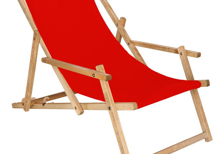 Ligbed | Strandstoel | Ligstoel | Verstelbaar | Arm Leuning | Beukenhout | Geïmpregneerd | Handgemaakt | Rood