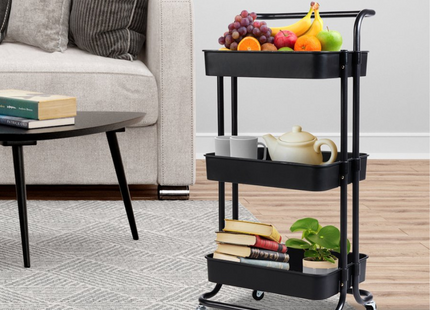 Keukentrolley | Keukentrolley Op Wieltjes | Badkamer Trolley | Opbergrek | 3 Niveaus | 87 x 42 x 32 cm | Zwart