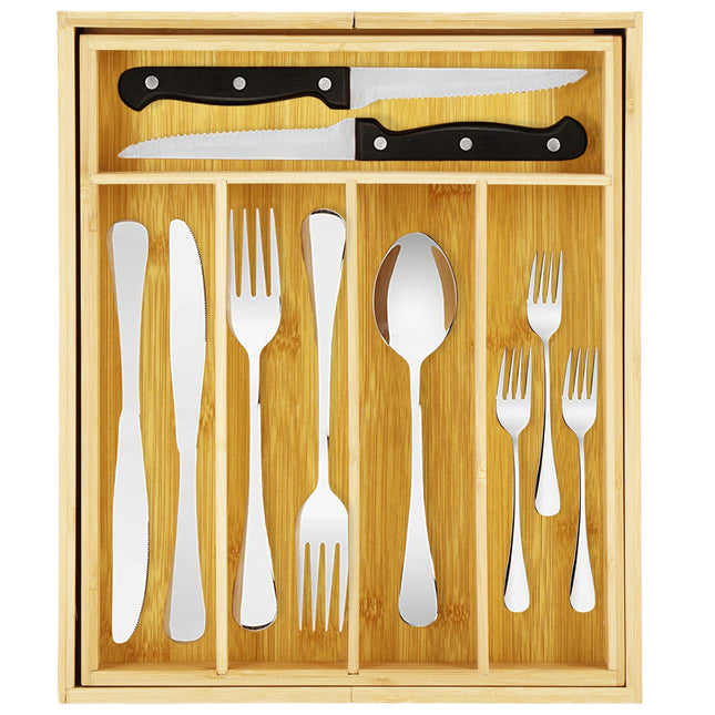 Bestekbak - Bestekhouder - Bestek Organizer - Uitschuifbaar - Bamboe -  45 - 28 x 33,5 x 5 cm
