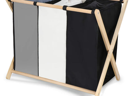 Wasmand - Opvouwbaar - Beukenhout - Polyester - 3 Vakken - 105 L - Zwart - Grijs - Ecru