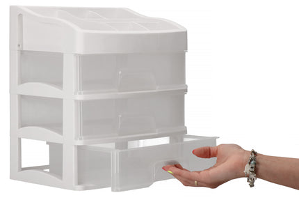 Make Up Organizer | Sieradendoos | Meerdere vakken | Lade Kast | Wit | 26,5x23,3x17cm