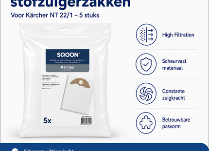 SQOON Stofzuigerzakken geschikt voor Kärcher NT 22/1 - 2.889-217.0