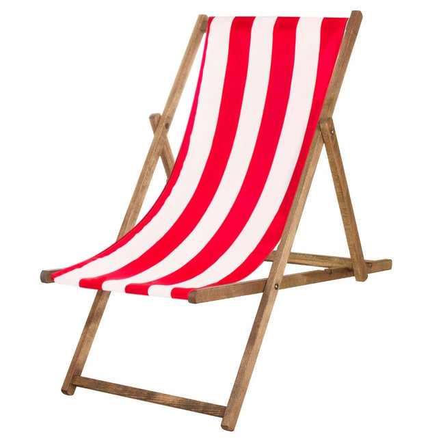 Houten Ligstoel | Strandstoel | Ligstoel | Verstelbaar | Beukenhout | Handgemaakt | Rood Wit