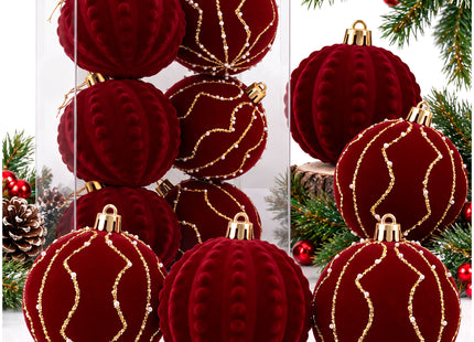 Kerstballen | 6 Stuks | 8 cm | Rood | Velours