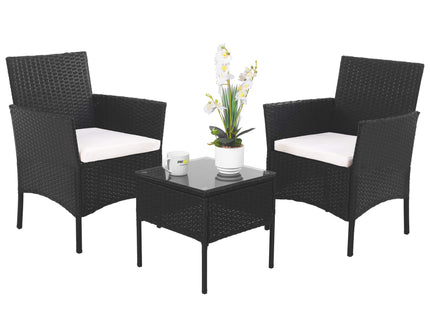Tuinset - 3 Delig - Stoelen - Tafel - Rotan - Zwart/ Ecru
