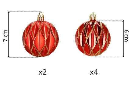 Kerstballen | 6 Stuks | 12 cm | Rood/Goud