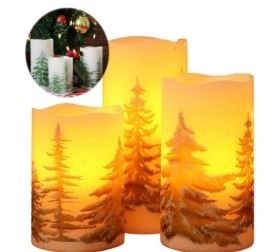 Kandelaar - Kunststof  - Set Van 3 - Rond - Wit - Led - Kerstboom - 10/12/15 cm