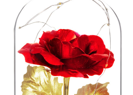 Roos | Valentijn | Rozen | LED | 22 cm | Rood/Goud/Zwart | Warm wit