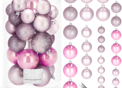 Kerstballen | 30 Stuks | 6/5/4 cm | Roze