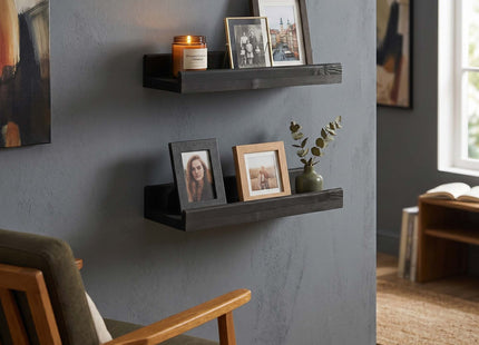 Wandplank - Boekenplank - Ophangbaar - Kruidenplank- Zwart - Grenenhout - 10 Kg - 40 cm - 2 Stuks