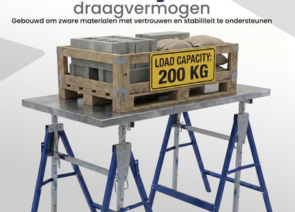 Muntel Opklapbare Schragen - Heavy-Duty - Tot 200 kg Draagvermogen - Verstelbaar - Opvouwbaar - Zwart/Blauw - Set Van 2 - 68 x 58 x 80–130 cm