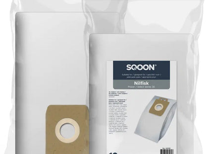 SQOON® Stofzuigerzakken  Geschikt voor Nilfisk Power- & Select-series - Vervangt 128389187 / 107407639 - 10 Stuks