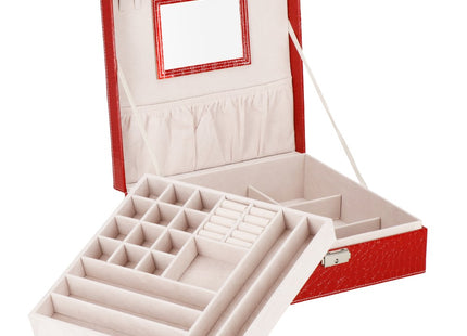 Sieradendoos | Juwelendoos | 2 Lagen | 26 x 26 x 8.5 cm | Rood