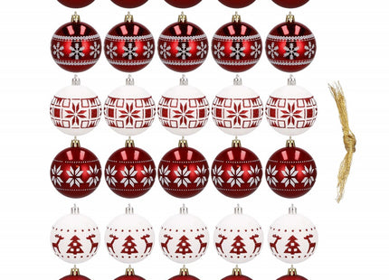 Kerstballen | 30 Stuks | 7 cm | Rood/Wit