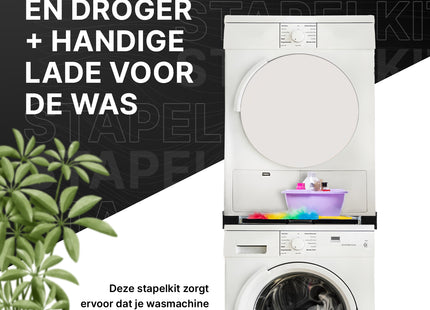 Muntel® Tussenstuk Wasmachine Droger - Stapelkit Wasmachine Droger - Universeel - Uitschuifbare werkblad - Zwart