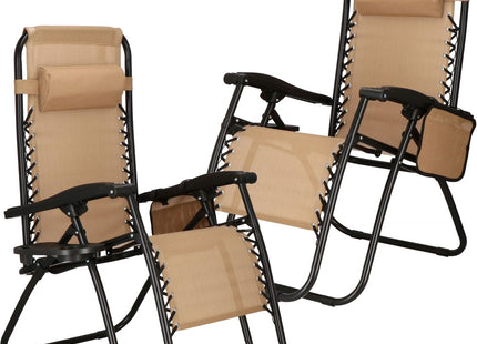 Tuinstoel | Ligstoel | Opvouwbaar | Verstelbaar | Ergonomische Hoofdsteun | Beige/Zwart