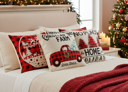 Sierkussenhoes | Kussenhoes | Kussensloop | Woonaccessoires | 40 x 40 cm | 4 Stuks | Kerstpatronen