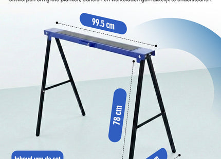 Muntel Opklapbare Schragen - Heavy-Duty - Tot 200 kg Draagvermogen - Verstelbaar - Opvouwbaar - Zwart/Blauw - Set Van 2 - 99,5 x 48 x 78 cm
