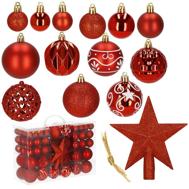 Kerstballen & Piek| 101 Stuks | 3/4/6 cm | Rood
