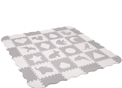 Speelmat | Speelmat Foam | Puzzelmat | Figuren | Dieren | 16 Puzzelstukken | Crème/Grijs  | 150 x 150 cm