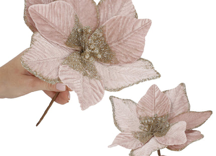 Kunstbloem Met Clip- Poinsettiatak - Ster van Bethlehem - Roze - Glitters
