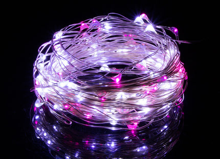 Kerstboomverlichting - 100 LED - Microdraden - 9.9 M - Koel Wit/ Roze