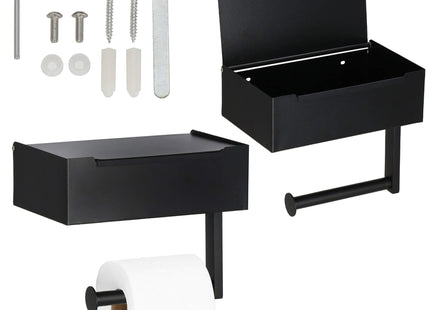 WC Rolhouder | Toiletrolhouder Met Plank | Opbergvak | Staal | Zwart