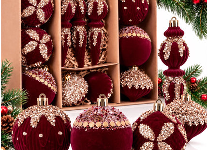 Kerstballen | 11 Stuks | 5 Patronen | Rood | Velours