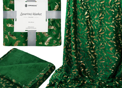 Plaid | Sprei | Deken | 200 x 150 cm | Pluche | Plant | Groen/ Goud