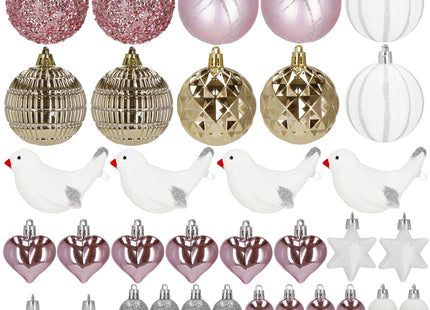 Kerstballen | 38 Stuks | Roze/Wit