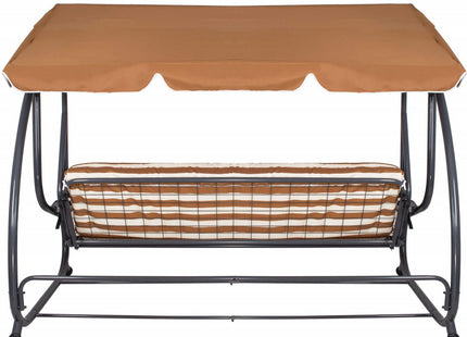 Schommelbank | Luna-Schommel | 4-zits | Waterafstotend | Inclusief 2 Kussens | Verstelbare Luifel | 230 x 130 x 162 cm | Bruin/Wit/Grijs