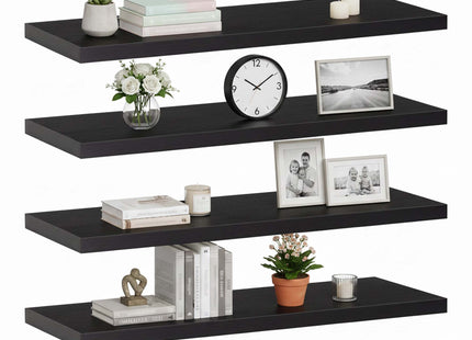 Wandplank - Boekenplank - Ophangbaar - 4 Delig - Zwart - Metaal - 3 Kg - 15 x 40 x 1,5 Cm