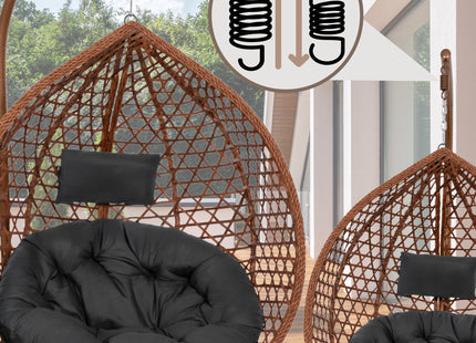 Hangstoel | Egg Hangstoel | XXL 125 cm | Inclusief Standaard & Kussen | Bruin/Rotan