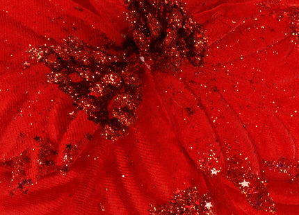 Kunstbloem - Ster van Bethlehem - Kunststof - Rood - Glitters