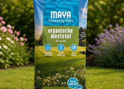 Organische Meststof - Natuurlijke Tuinmest - Voor Gazon en Border - Plantaardig - Bemesting - 15 Kg - 400 M² - 84 Dagen Voeding - All In One