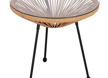 Tuintafel - Draad - Rotan - Bruin - Rond - Glas - 50 Cm