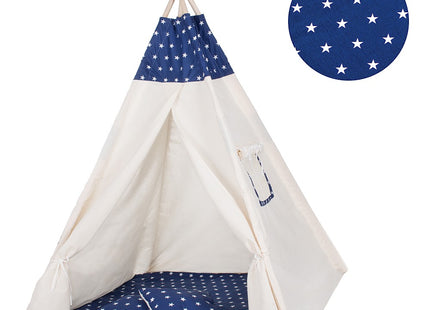 Tipi Tent | Wigwam Speeltent | 120x100x180 cm | Met Mat en Kussens | Naturel Navy | Sterren