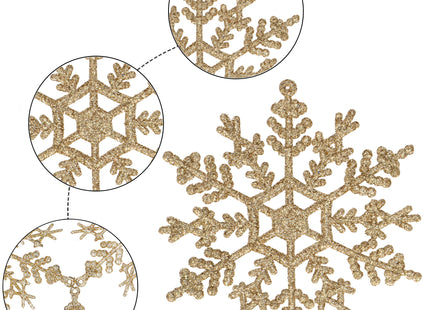 Kerstboomhanger -Sneeuwvlokken -Kerstversiering - Goud Glitters - 3 Stuks - 12 Cm
