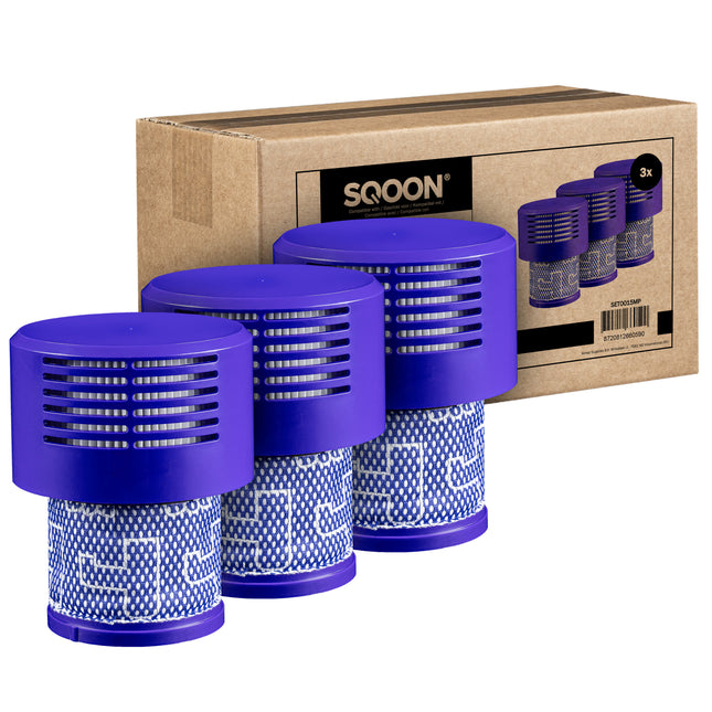 SQOON® Filterset geschikt voor Dyson V10/V11 - Gelijk aan model: 969082-01 - 3 STUKS - Perfect voor het vervangen van verstopte of versleten filters