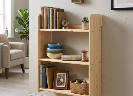 Wandplank - Boekenplank - Ophangbaar - Kruidenplank - Naturel - Grenenhout - 10 Kg - 74x60x20 cm - 2 Stuks - 3 Niveaus