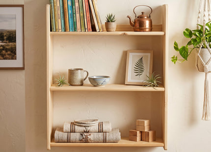Wandplank - Boekenplank - Ophangbaar - Kruidenplank - Naturel - Grenenhout - 10 Kg - 74x60x20 cm - 2 Stuks - 3 Niveaus