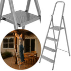 Huishoudtrap - Ladder - Keukentrapje - 4 - Etages - Antislip - Opvouwbaar - Grijs - 150 KG - Grijs