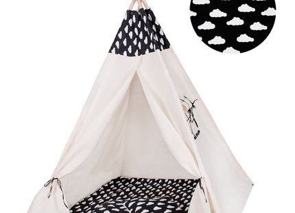 Tipi Tent | Wigwam Speeltent | 120x100x180 cm | Met Mat en Kussens | Naturel Zwart | Wolken