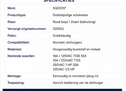 SQOON® Dubbelpolige rode schakelaar geschikt voor Numatic – Vervanger voor 220552