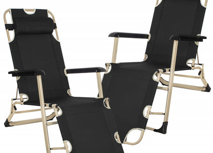 Tuinstoelen | Ligstoel | Ligbed | Verstelbaar | Hoofdsteun | 2 Stuks | Zwart/Crème